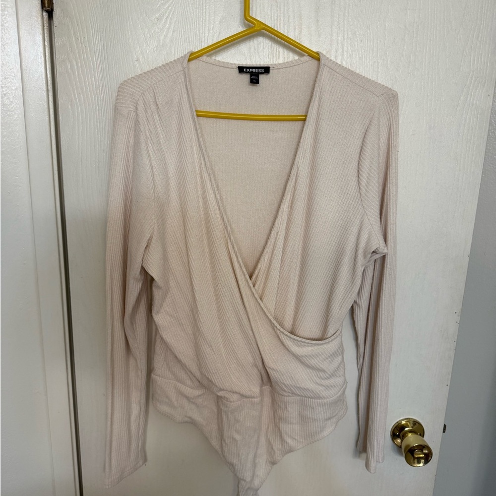 Express Soft Cream Ribbed Knit Top
